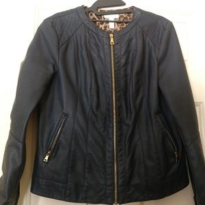 Blue vegan leather jacket